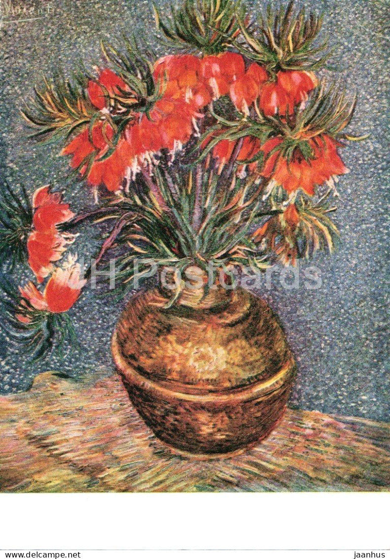 painting by Vincent van Gogh - Fritillaries in a Copper Vase - Dutch art - old postcard - 1950s - France - unused - JH Postcards