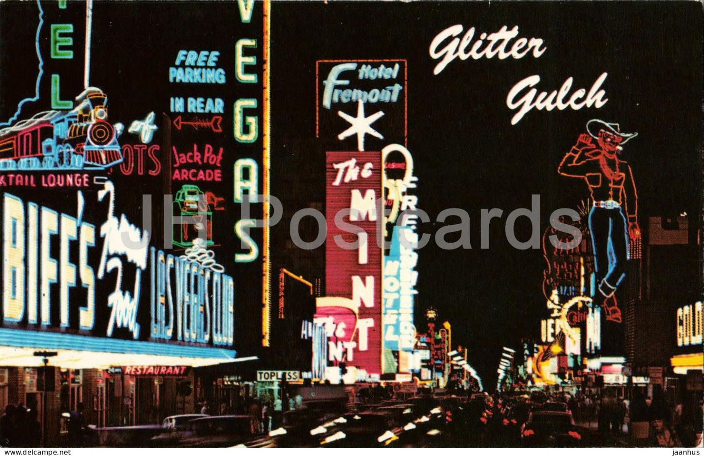 Las Vegas - Nevada - Casino Center Glitter Gulch - Fremont Street - night - neon - 1970 - USA - used - JH Postcards