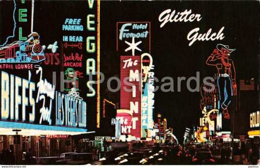 Las Vegas - Nevada - Casino Center Glitter Gulch - Fremont Street - night - neon - 1970 - USA - used - JH Postcards