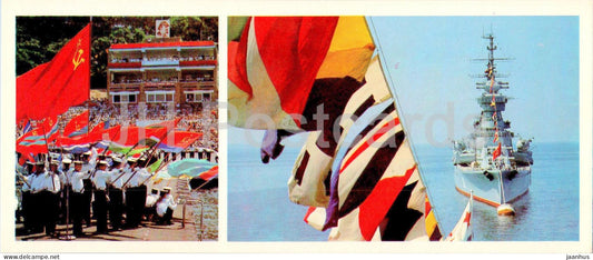Vladivostok - Navy Day celebration - ship - warship - flags - 1981 - Russia USSR - unused - JH Postcards