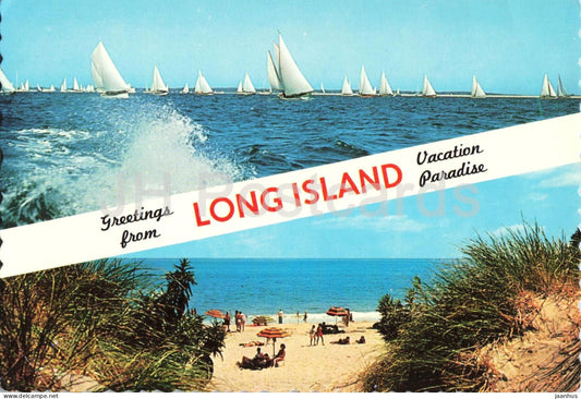 Greetings from Long Island - vacation paradise - beach - sailing boat - 42300 - USA - used - JH Postcards