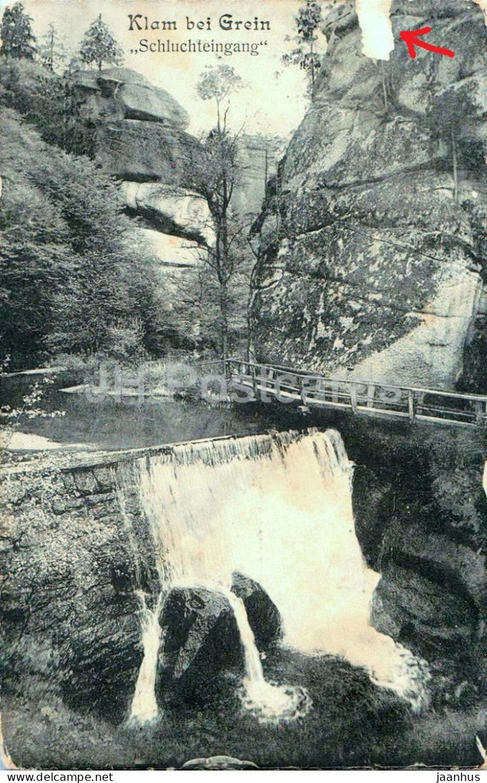 Klam bei Grein - Schluchteingang - waterfall - rocky canyon - old postcard - 1913 - Austria - used - JH Postcards