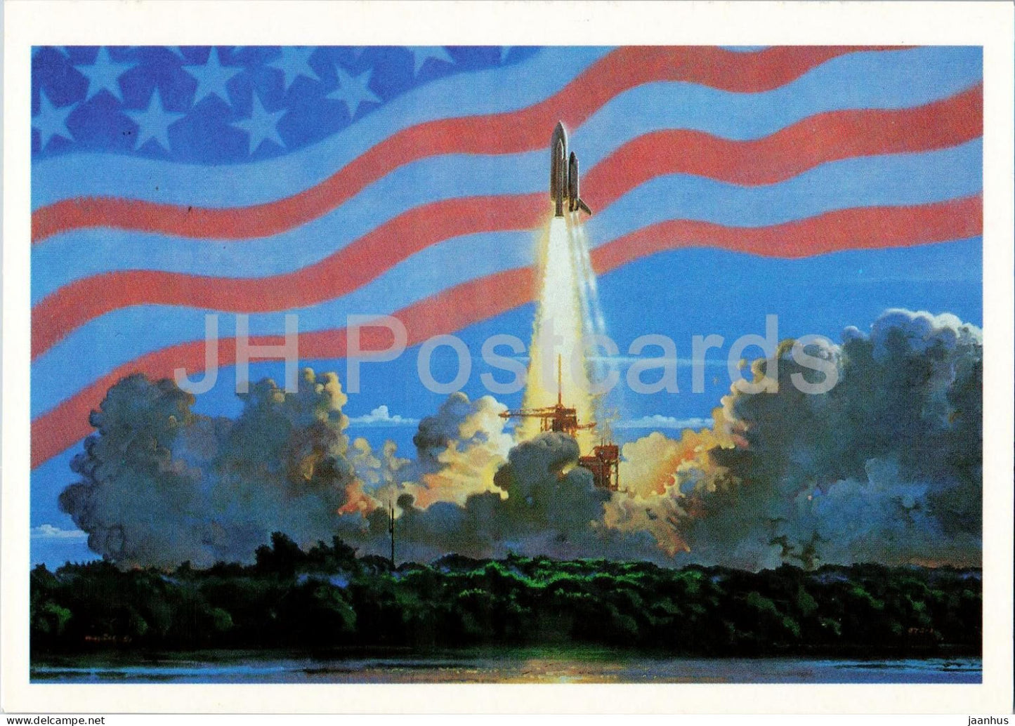 Art by Robert McCall - Hail Columbia - space - rocket - Star Way of Humanity - 1989 - Russia USSR - unused - JH Postcards