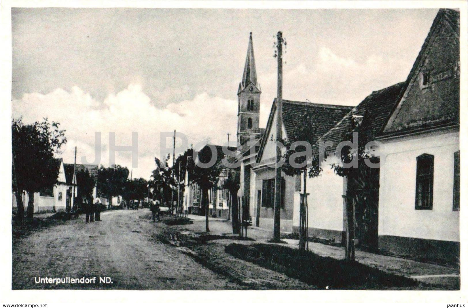Unterpullendorf ND - village street - church tower - rural houses - old postcard - Austria - unused - JH Postcards