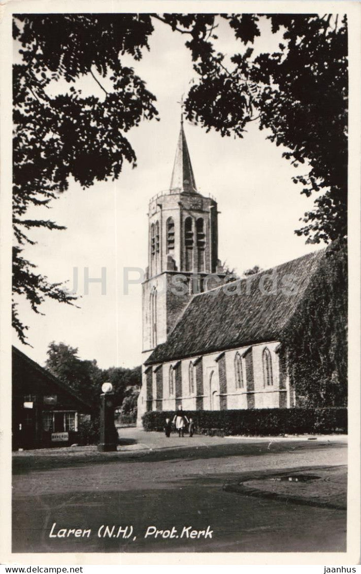 Laren N.H. Prot. Kerk - Protestant Church - church street view - old postcard - Netherlands - used - JH Postcards