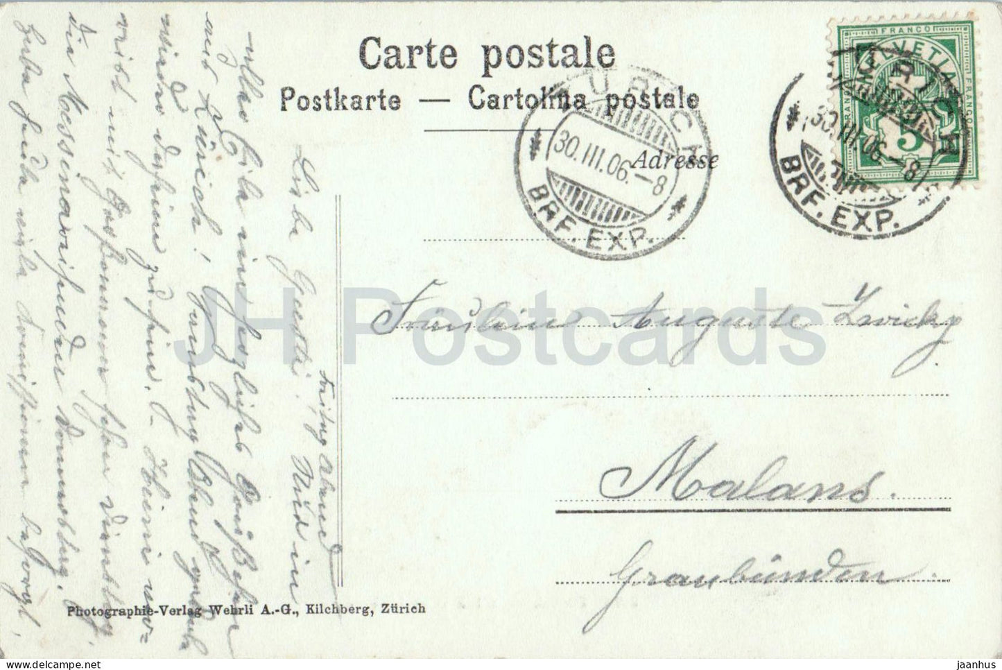 Zurich - Vue du lac Muhlesteg - 2274 - Vue sur le lac et les Alpes - Carte postale ancienne - 1906 - Suisse - Utilisée 