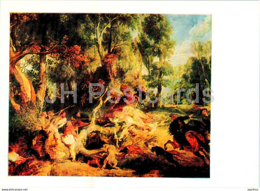 painting by Peter Paul Rubens - Boar hunting - Flemish art - 1985 - Russia USSR - unused - JH Postcards