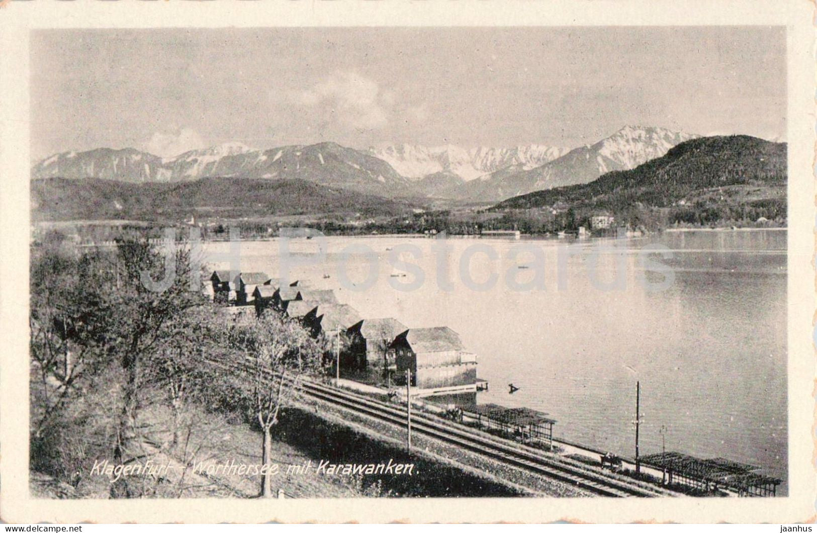 Klagenfurt - Worthersee mit Karawanken - railway and boat houses by the lake - old postcard - 1944 - Austria - used - JH Postcards