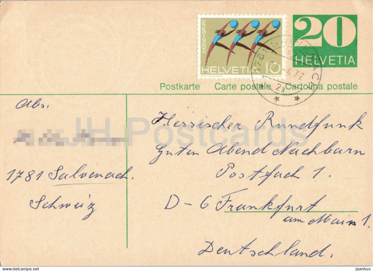 Guten Abend Nachbarn - Hessischer Rundfunk - postal stationery - 68 - 1972 - Switzerland - used - JH Postcards
