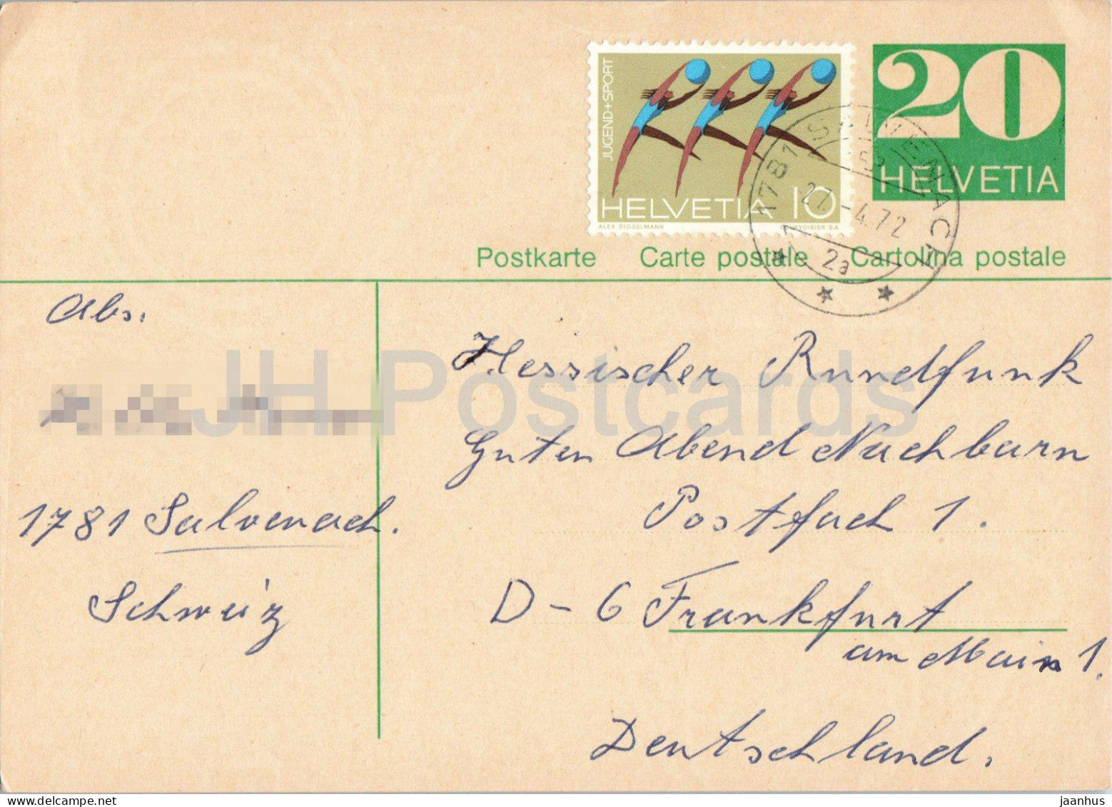 Guten Abend Nachbarn - Hessischer Rundfunk - postal stationery - 68 - 1972 - Switzerland - used - JH Postcards