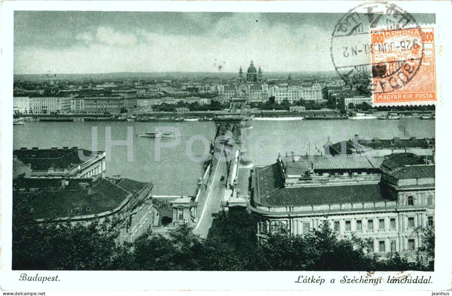 Budapest - Latkep a Szechenyi lanchddal - General view with Chain Bridge - old postcard - 1926 - Hungary - used - JH Postcards