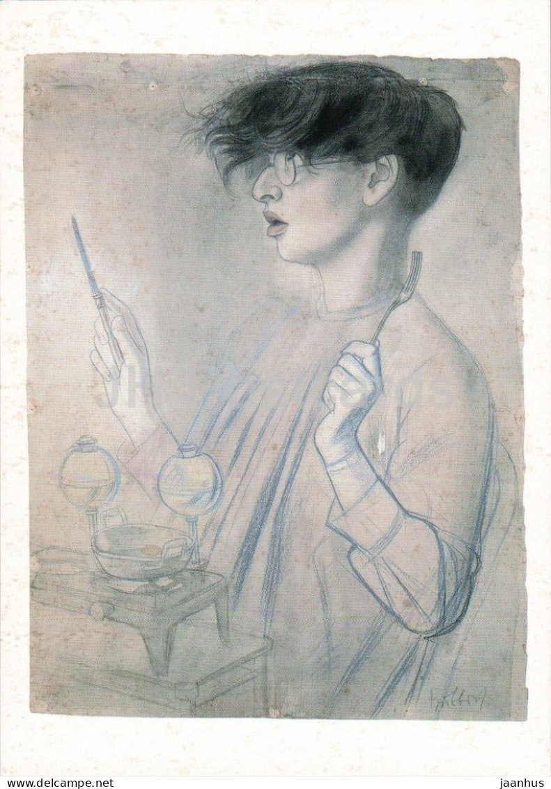 drawing by Karl Hubbuch - The Fried Egg - Das Spiegelei - German art - 2000s - Germany - used - JH Postcards