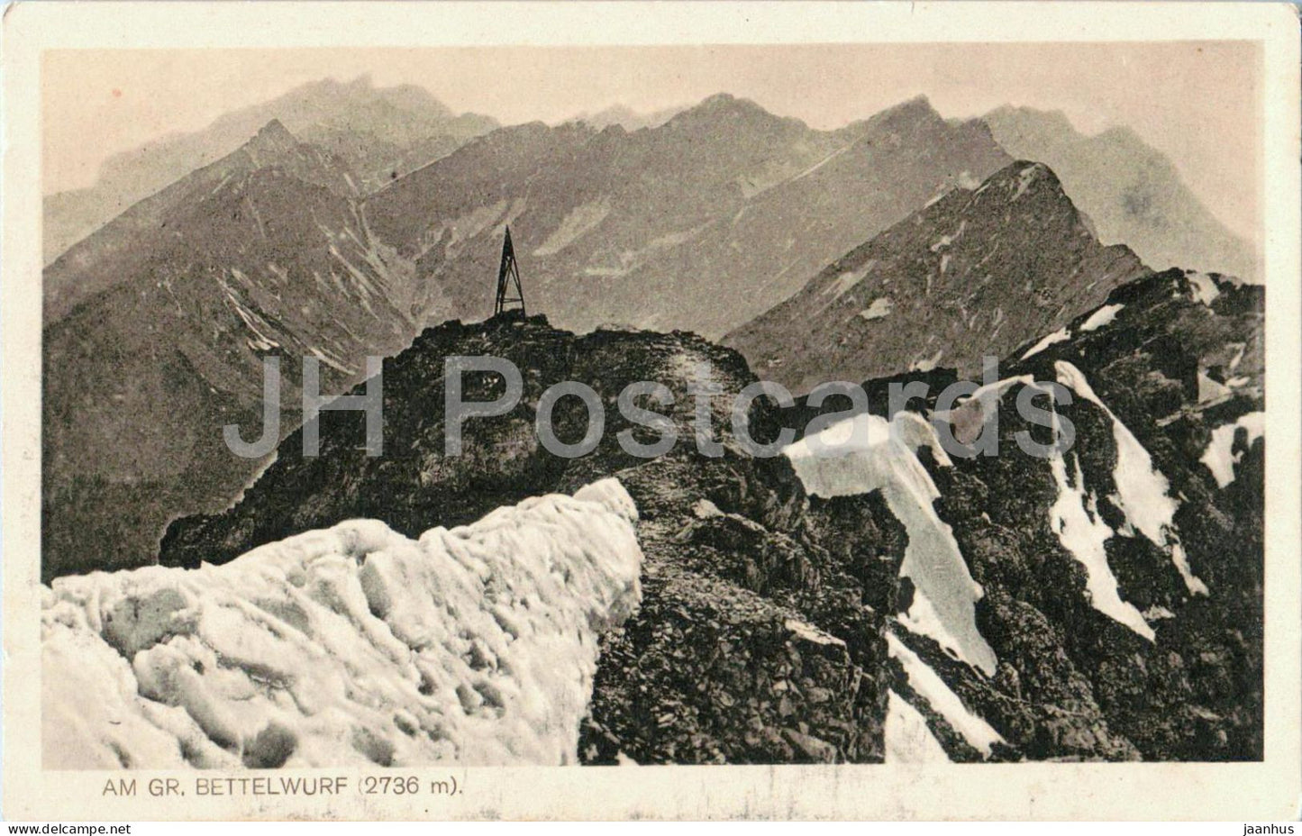 Am Gr. Bettelwurf 2736 m - Mountain - alpine cross - old postcard - Austria - unused - JH Postcards