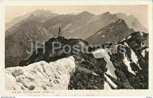 Am Gr. Bettelwurf 2736 m - Mountain - alpine cross - old postcard - Austria - unused - JH Postcards