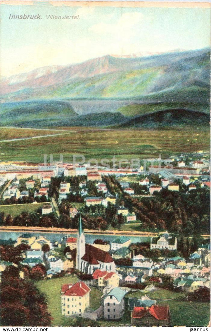 Innsbruck - Villenviertel - alpine panorama - aerial view - old postcard - Austria - unused - JH Postcards
