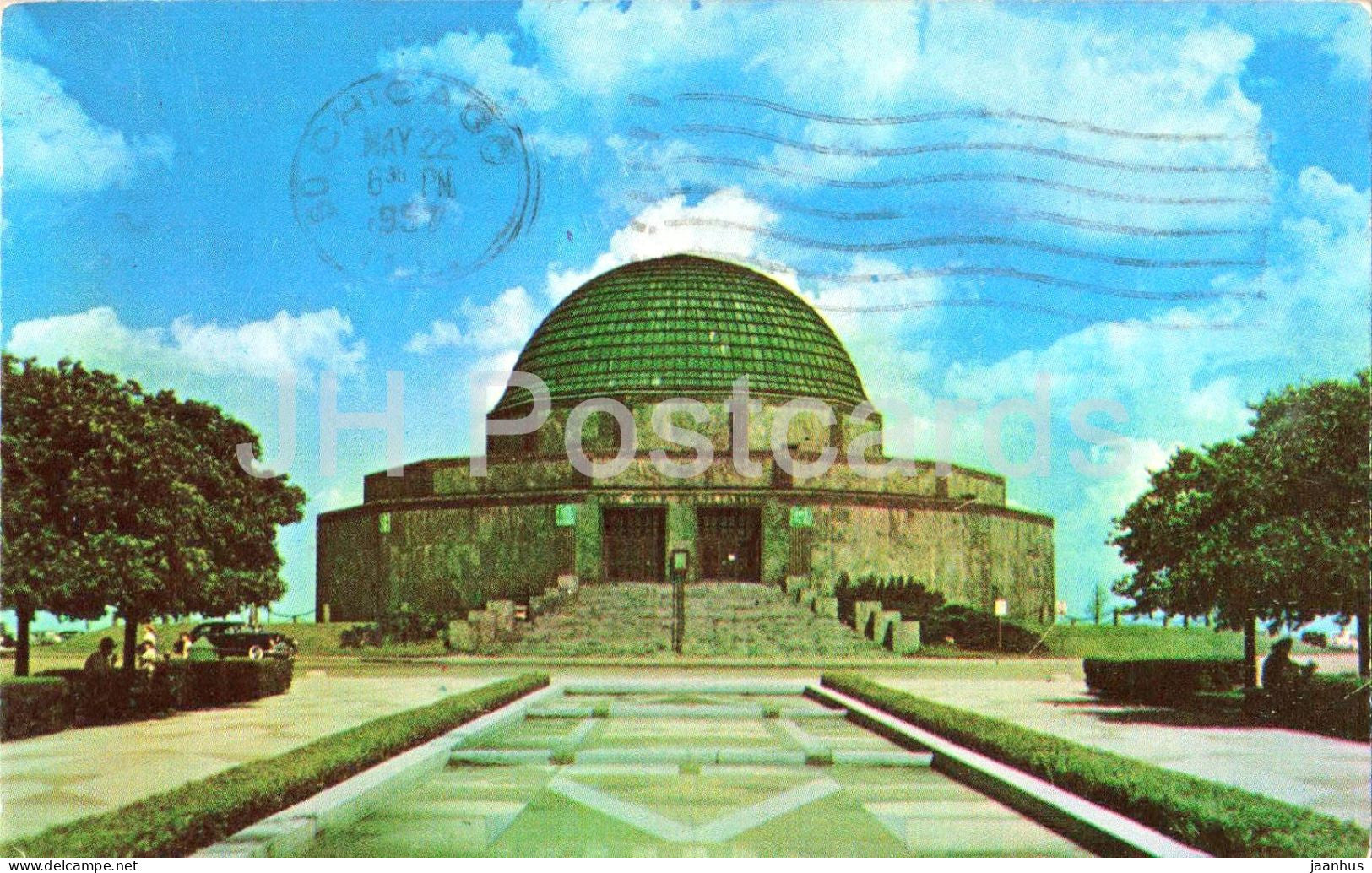 Adler Planetarium - Chicago Ill - dome - building - Lake Michigan - old postcard - 1957 - USA - used - JH Postcards