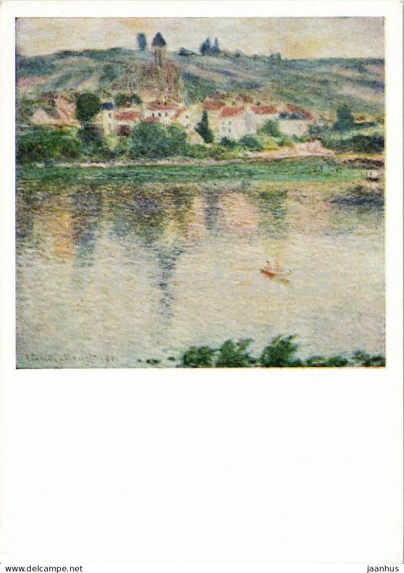 painting by Claude Monet - The Village of Vetheuil - boat - French art - 9-99 - 1965 - Russia USSR - used - JH Postcards