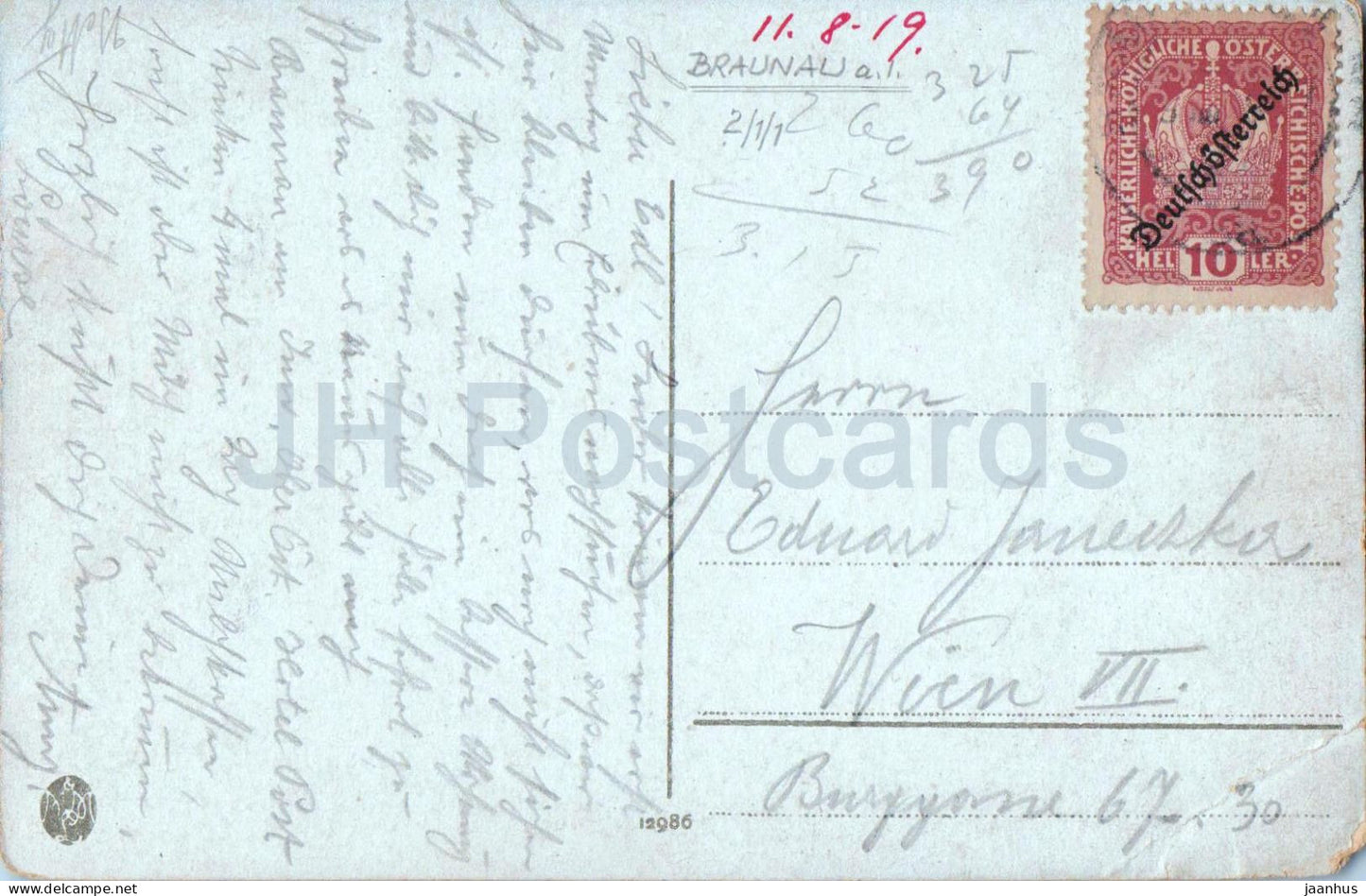 Braunau am Inn - Stadtplatz - Place de la ville - 12986 - carte postale ancienne - 1919 - Autriche - utilisé 