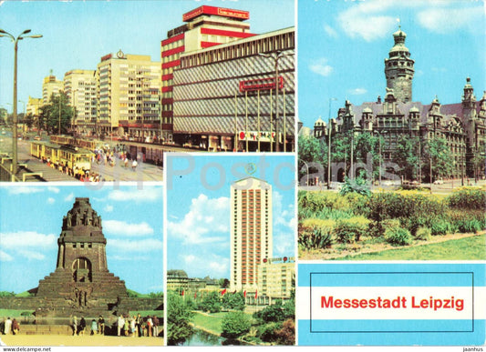 Messestadt Leipzig - Richard Wagner strasse - Neues Rathaus - Volkerschlachtdenkmal - Multiview - Germany DDR - unused - JH Postcards