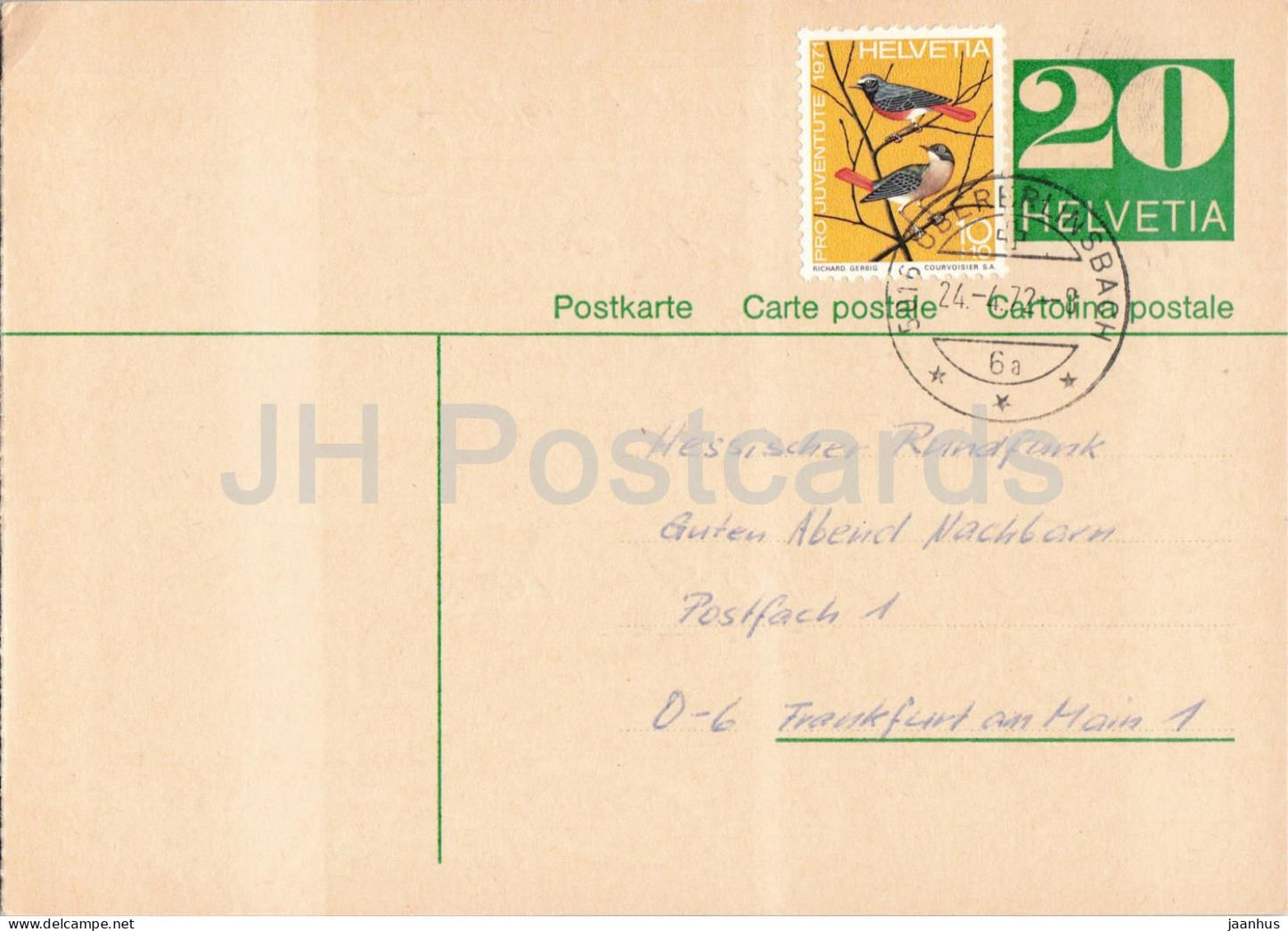 Guten Abend Nachbarn - Hessischer Rundfunk - postal stationery - 60 - 1972 - Switzerland - used - JH Postcards
