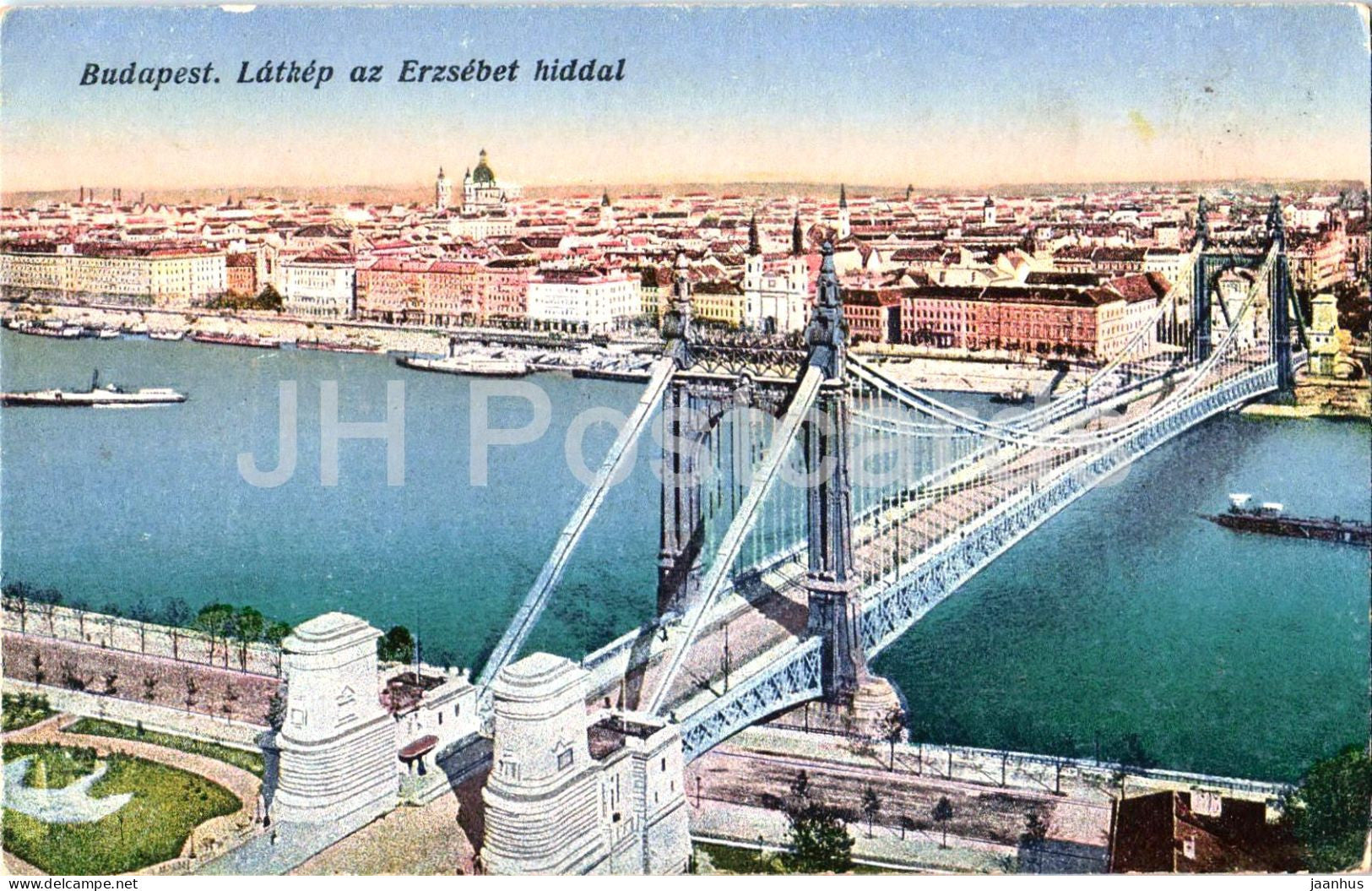 Budapest - Latkep az Erzsebet hiddal - View with Elisabeth Bridge - old postcard - 1917 - Hungary - unused - JH Postcards