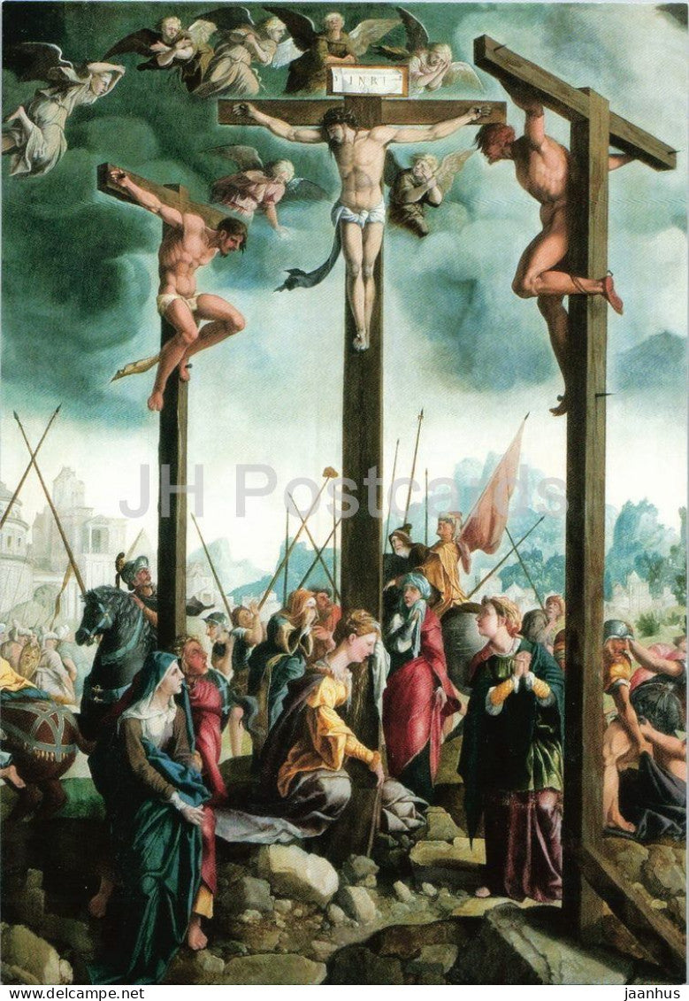 painting by Jan van Scorel - Crucifixion triptych - Dutch art - Netherlands - unused - JH Postcards
