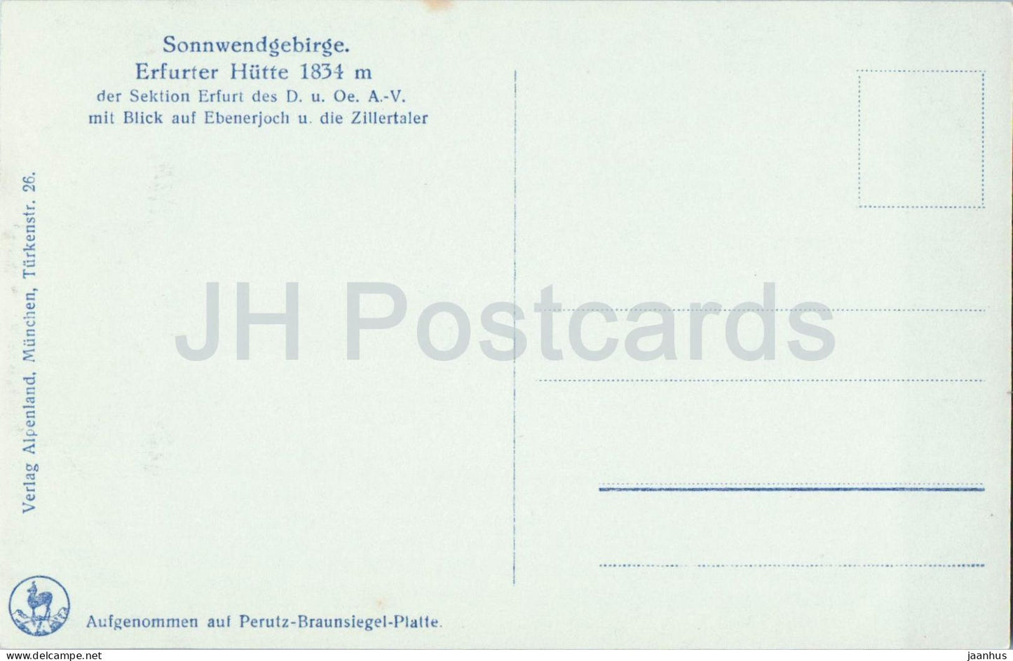 Sonnwendgebirge - Erfurter Hutte 1834 m - Alpine hut - Zillertal view - old postcard - Austria - unused