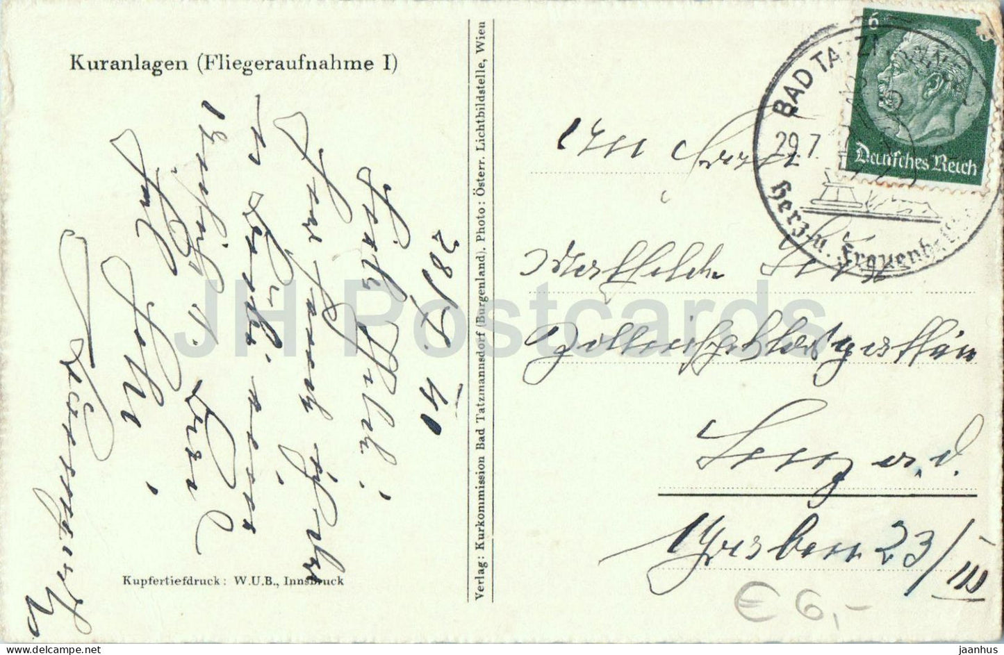 Herz und Frauenheilbad Tatzmannsdorf - Burgenland - vue aérienne - bâtiments de spa - carte postale ancienne - 1941 - Autriche - utilisé 