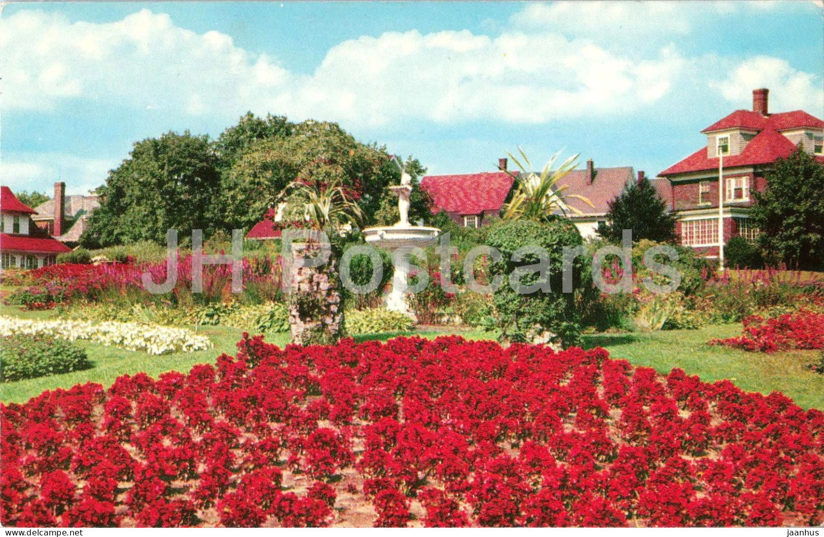 Beauty Spot at Roger Williams Park - Providence R.I. - flower garden - fountain - old postcard - 1956 - USA - used - JH Postcards