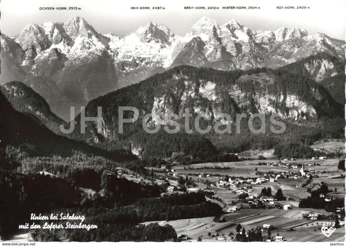 Unken bei Salzburg mit den Loferer Steinbergen - village - valley - mountains - 2372 - old postcard - Austria - unused - JH Postcards