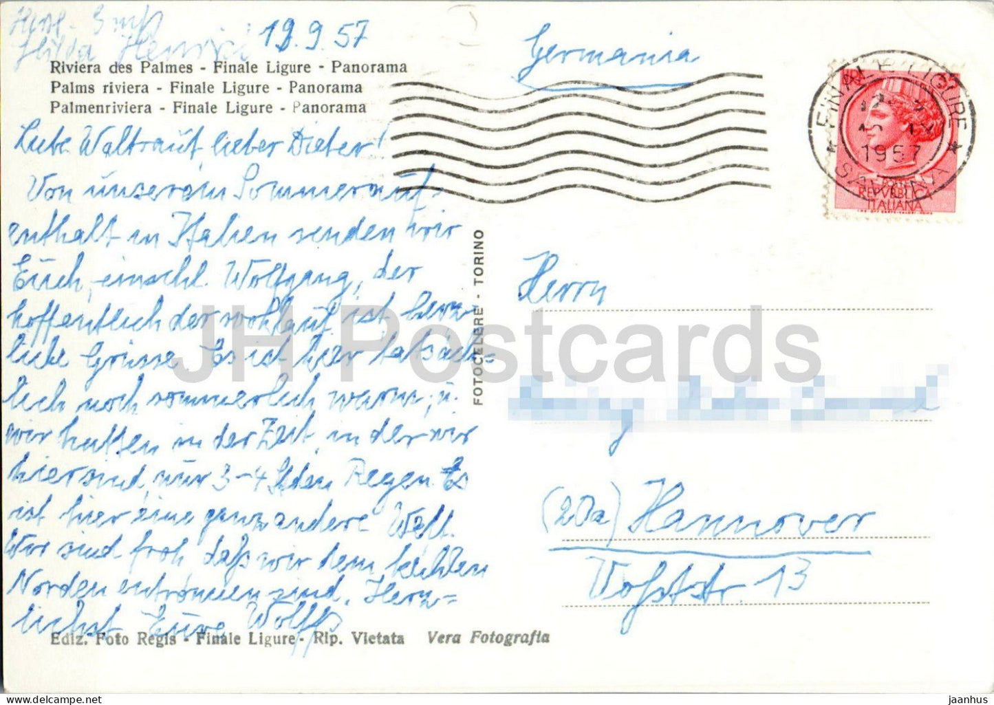 Riviera delle Palme - Finale Ligure - Panorama - Stadt - Riviera - Küste - alte Postkarte - 1957 - Italien - gebraucht