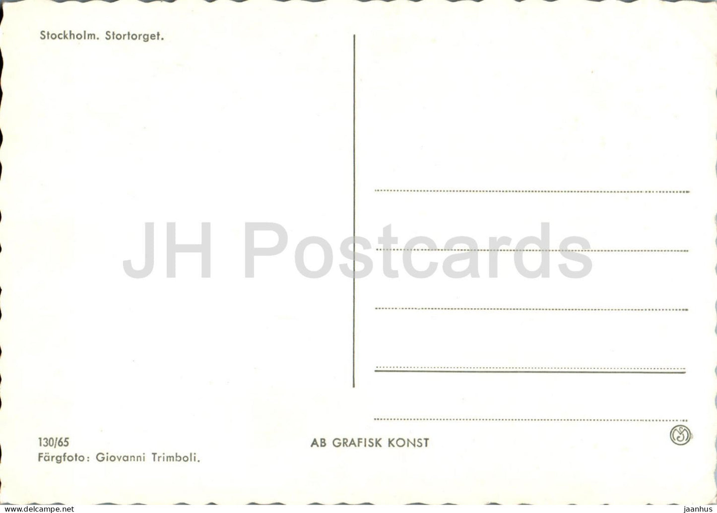 Stockholm - Stortorget - Vieille ville - Tobak - Bureau de tabac - 130/65 - Suède - inutilisé 