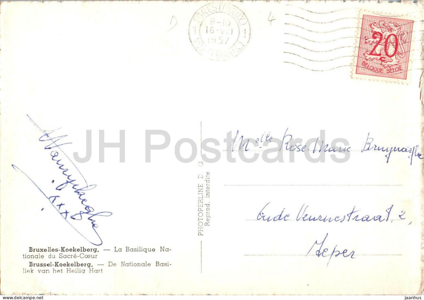 Bruxelles - Brussels Koekelberg - Nationale Basiliek van het Heilig Hart - church - old postcard - 1957 - Belgium - used