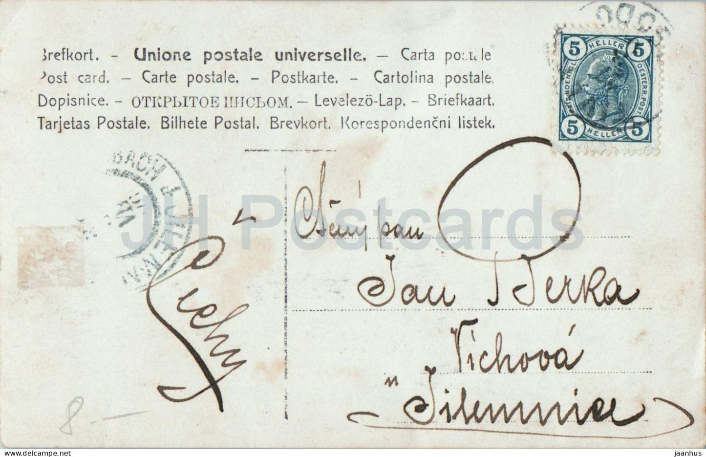 Kotor - Cattaro - panoramic view of bay and town - old postcard - 1906 - Montenegro - used