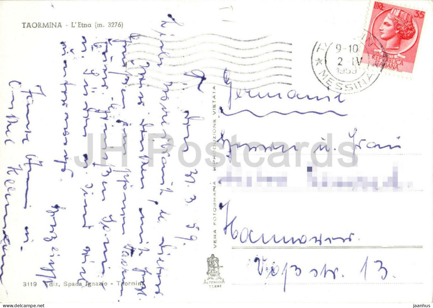 Taormina - Ätna m. 3276 - Vulkan - Ätna - Sizilien - 3119 - alte Postkarte - 1959 - Italien - gebraucht