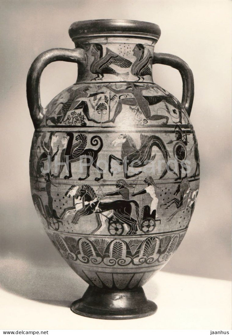 Etruscan amphora - richly painted vase - Amphora - Munchen Museum - horse - ancient world - Germany - unused - JH Postcards