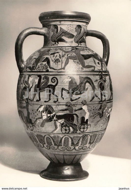 Etruscan amphora - richly painted vase - Amphora - Munchen Museum - horse - ancient world - Germany - unused - JH Postcards