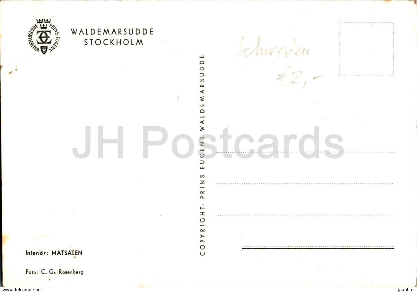 Stockholm - Waldemarsudde - Intérieur - Matsalen - Intérieur - Salle à manger - carte postale ancienne - Suède - inutilisé 