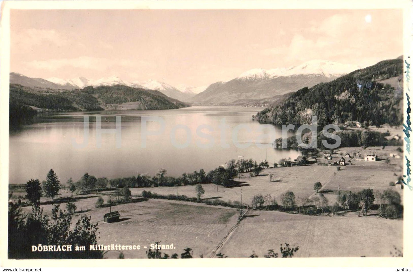Dobriach am Millstattersee - Strand - lake - mountains - old postcard - 1940s - Germany - used - JH Postcards