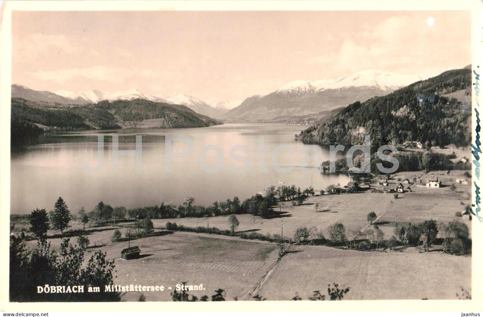 Dobriach am Millstattersee - Strand - lake - mountains - old postcard - 1940s - Germany - used - JH Postcards