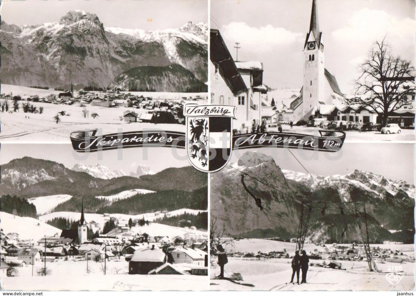 Abtenau 712 m - Skiparadies - winter sports - village - church - mountains - multiview - 1967 - Austria - used - JH Postcards