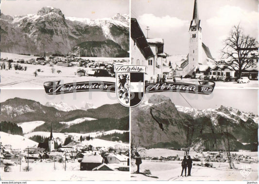 Abtenau 712 m - Skiparadies - winter sports - village - church - mountains - multiview - 1967 - Austria - used - JH Postcards