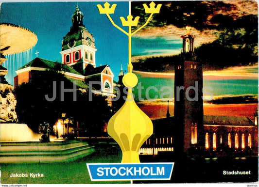 Stockholm - Jakobs Kyrka - Stadshuset - church - town hall - multiview - 26 - Sweden - unused - JH Postcards