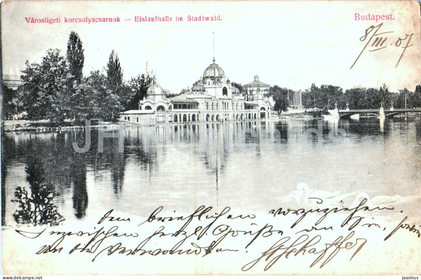 Budapest - Varosligeti korcsolyacsarnok - Eislaufhalle im Stadtwald - Ice Rink Hall - old postcard 1907 - Austria - used - JH Postcards