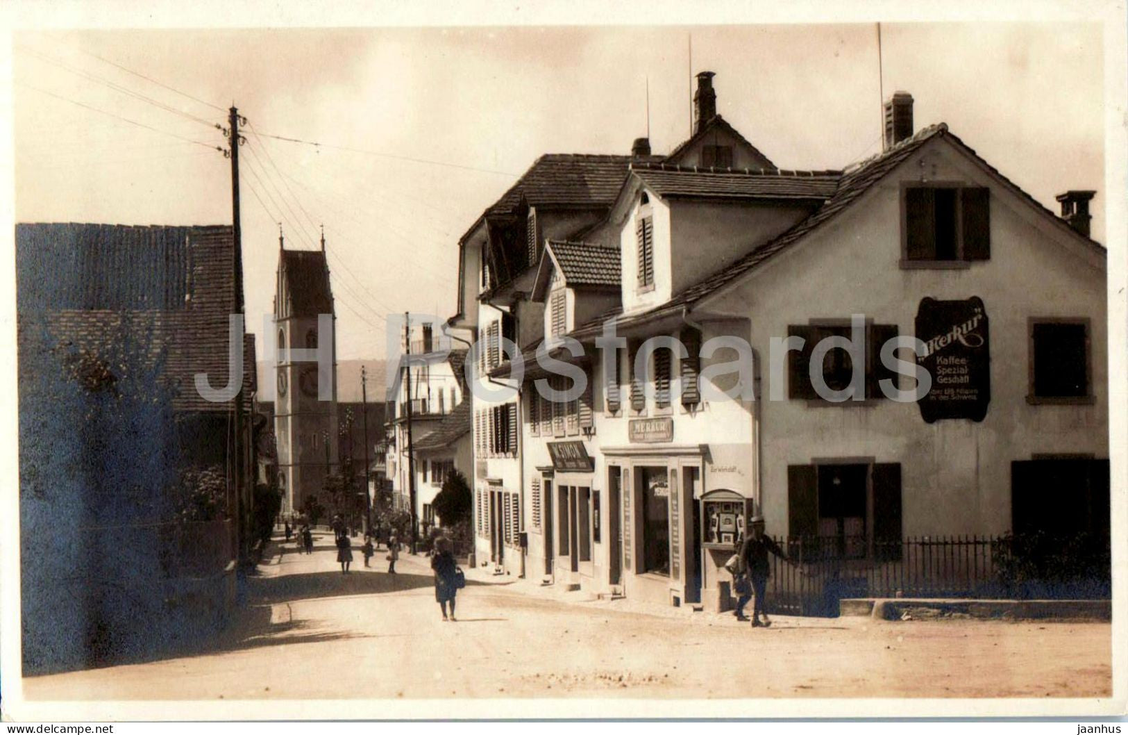 Meilen - Kirchgasse - Dorfstrasse - Street view - Merkur cafe - W. Simon - photo - old postcard - Switzerland - unused - JH Postcards