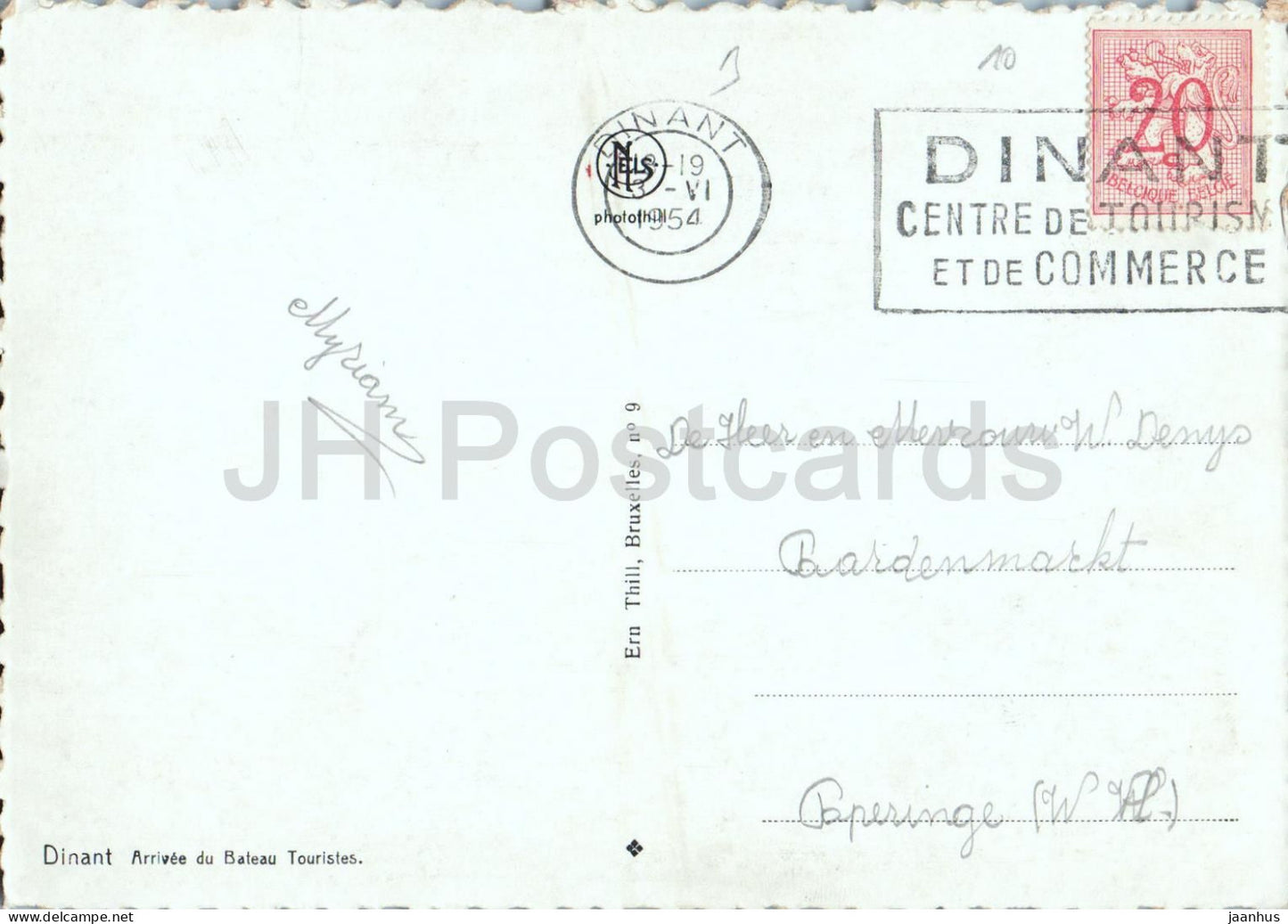 Dinant - Arrivee du Bateau Touristes - tourist boat - ship - citadel - no 9 - old postcard - 1954 - Belgium - used