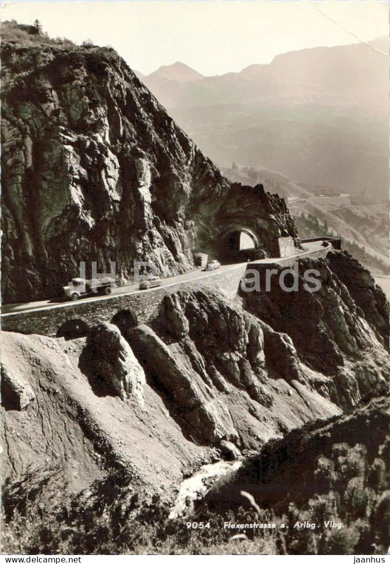 Flexenstrasse a. Arlbg. Vlbg. - Arlberg - Vorarlberg - mountain road - car - 9054 - old postcard - Austria - unused - JH Postcards