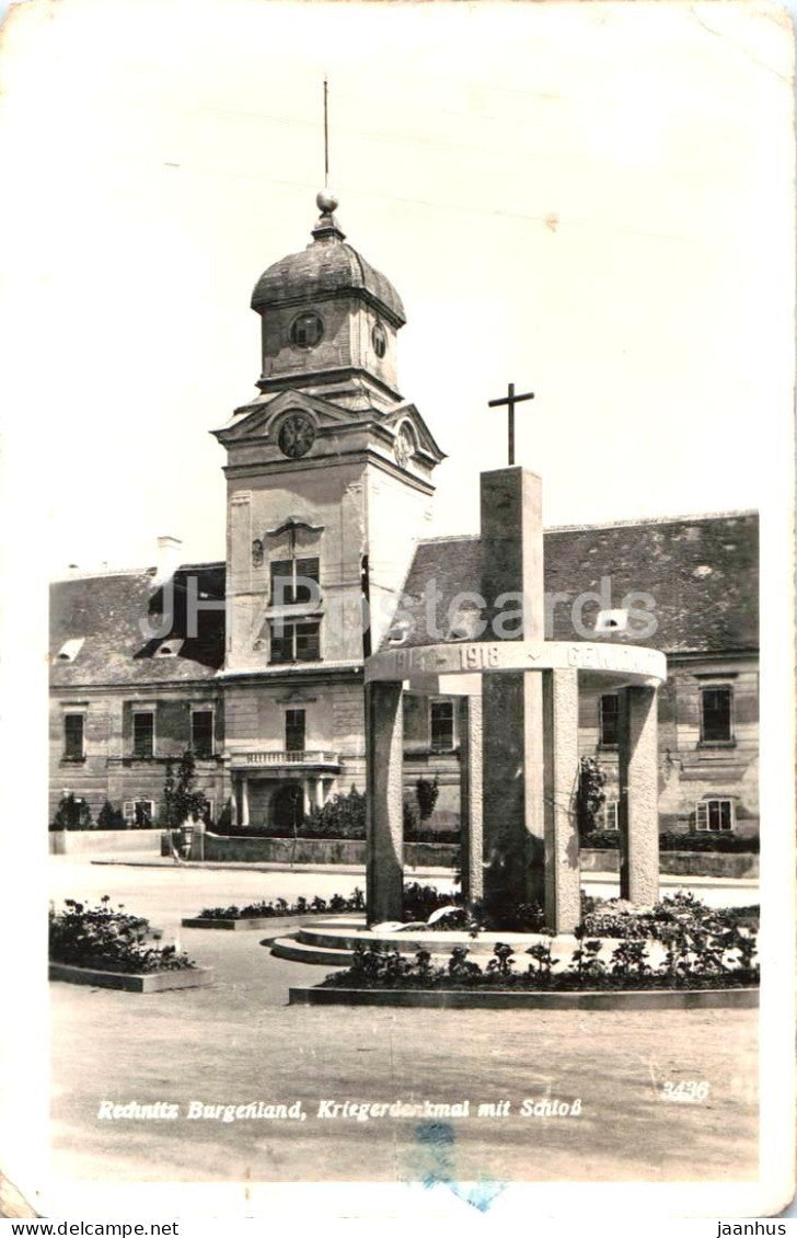 Rechnitz Burgenland - Kriegerdenkmal mit Schloss - castle - monument - No. 3436 - old postard - 1950 - Austria - used - JH Postcards