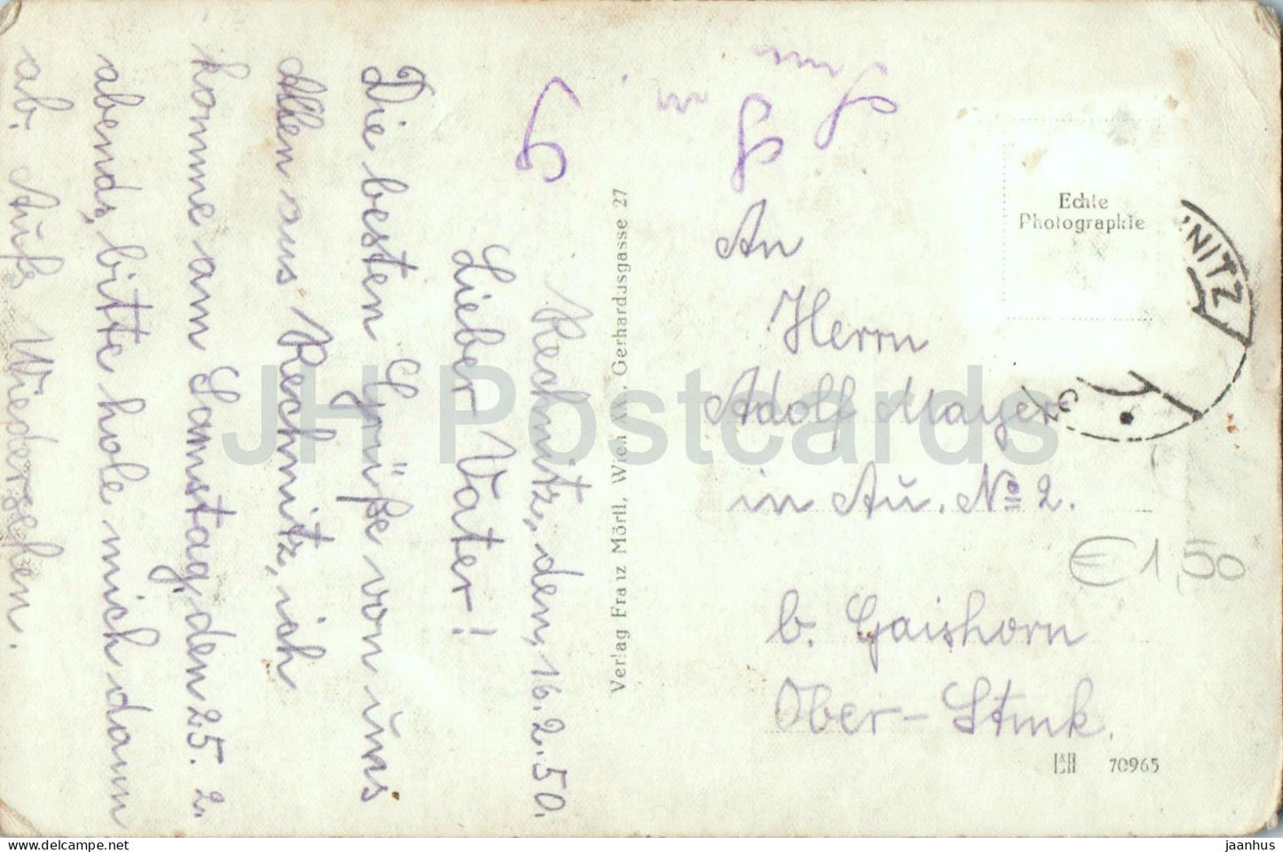 Rechnitz Burgenland - Kriegerdenkmal mit Schloss - castle - monument - No. 3436 - old postard - 1950 - Austria - used