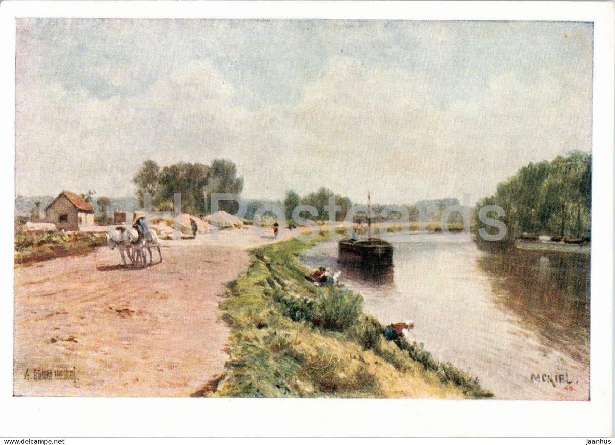painting by Aleksey Bogolyubov - Landscape - horse - boat - Russian art - 898 - 1960 - Russia USSR - unused - JH Postcards